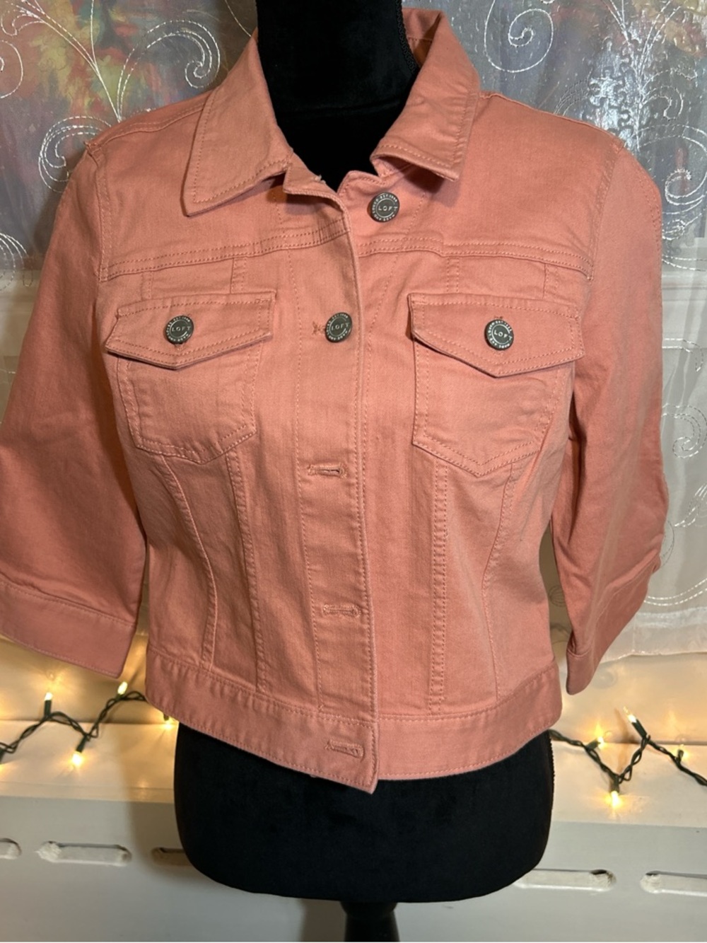 LOFT Coral Peach Cropped Denim Jacket